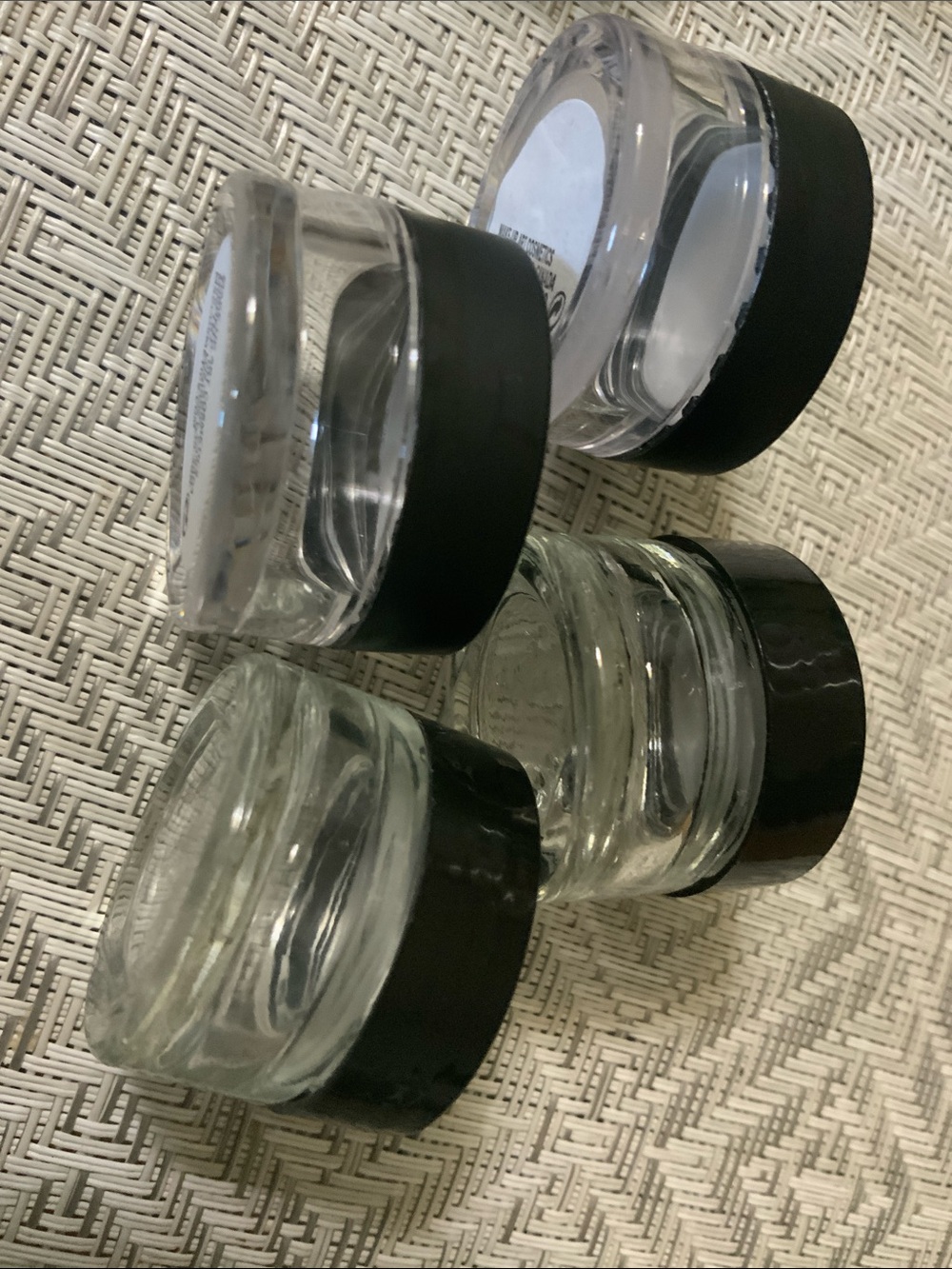 Four small Makeup container glass jars includes two Giorgio Armani and two MAC